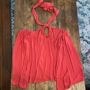 Orange Victoria + Sophia Long Sleeve Off the Shoulder Halter Top Size S